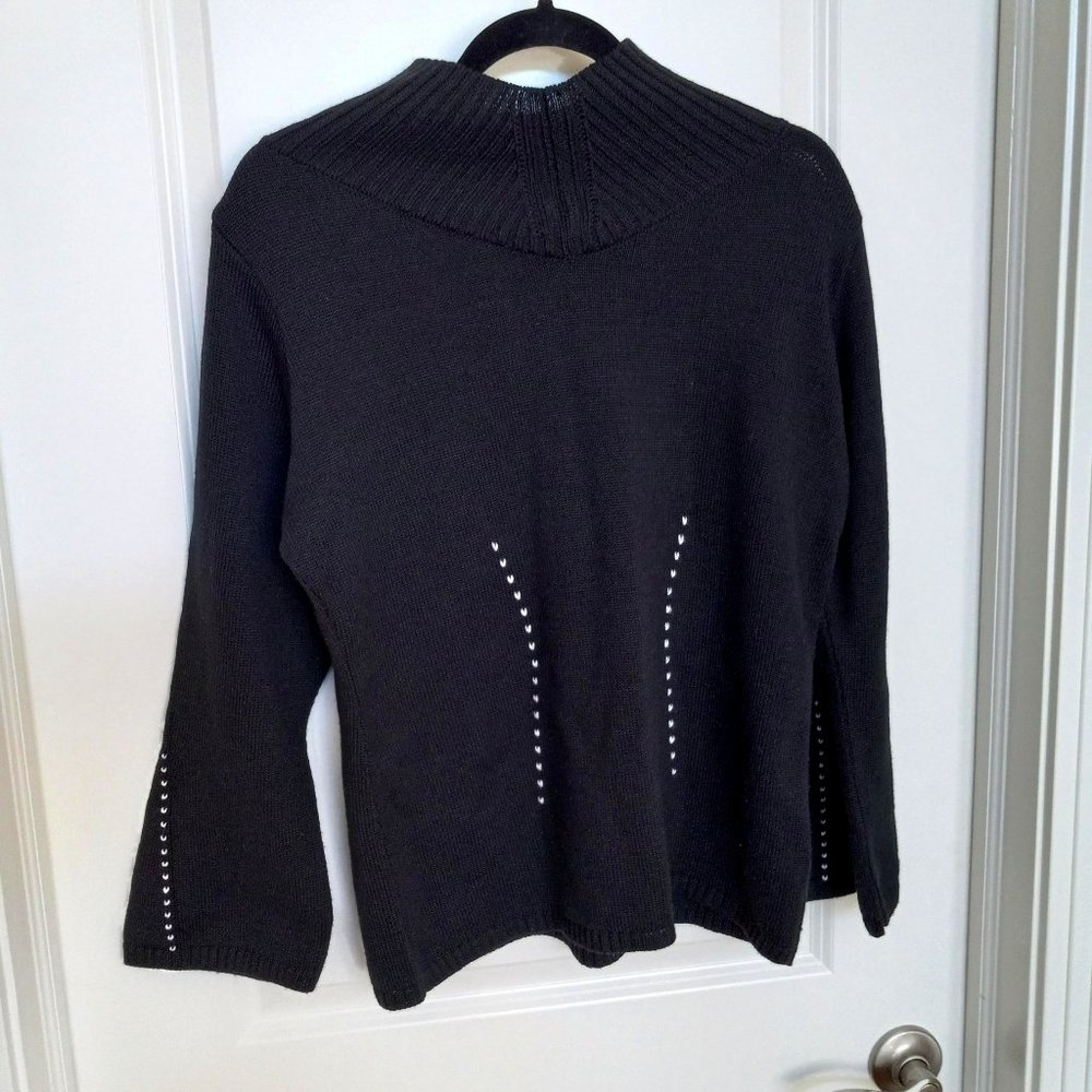 Monari Black Merino Wool Blend Knit Sweater Sz 12 EUC Italy Unique